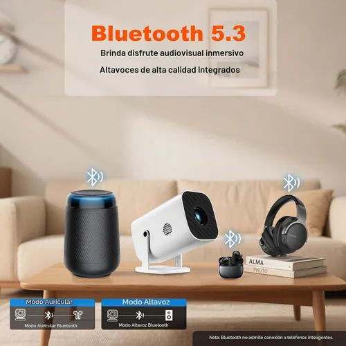 Vista 5 de Aplicaciones integradas, enfoque eléctrico y rotación de 210°: mini proyector con WiFi y Bluetooth, proyector portátil de 1080P, proyector