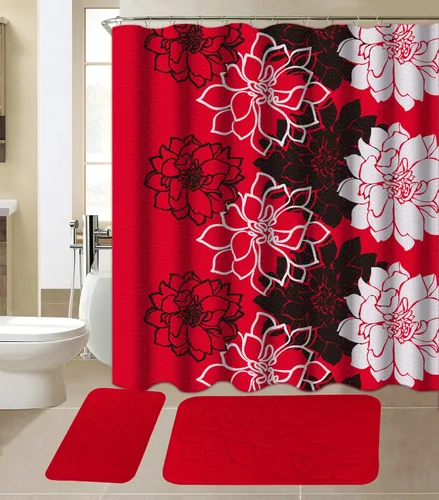 Vista 5 de All American Collection - Juego de 15 piezas de tapetes de baño de espuma viscoelástica con cortina de ducha a juego