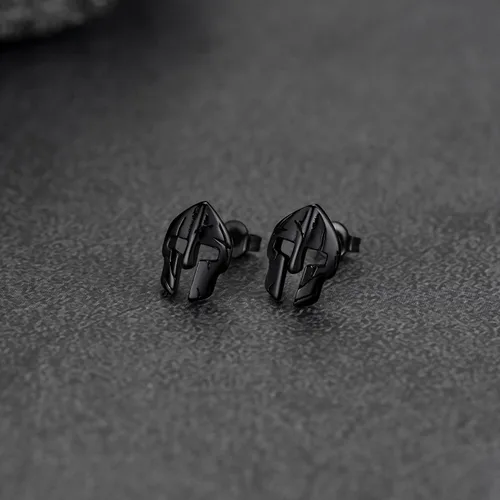 Vista 8 de FaithHeart Spartan - Aretes de casco para hombres y mujeres, acero inoxidable, chapado en oro de 18 quilates, joyería de Grecia con delicado