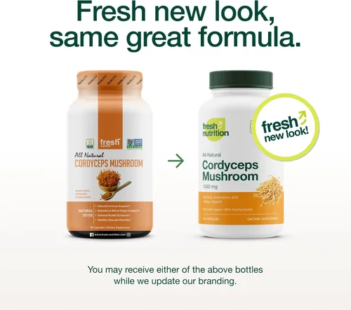Vista 2 de Cápsulas Cordyceps orgánicas (extracto de hongo Cordyceps Sinensis) - 1500 mg por porción - Apoyo de energía y resistencia - Rico en alfa glucano