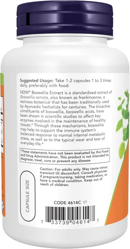 Vista 3 de NOW Extracto de Boswellia, 250 mg, 120 cápsulas vegetales, alimentos