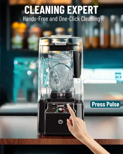 Vista 7 de WantJoin Licuadora comercial negra con sonido silencioso escudo y 1 taza de licuadora más