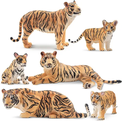 Vista 12 de Toymany 6 figuras realistas de tigres blancos con cachorros de tigre, figuras familiares de animales de la selva de 2 a 6 pulgadas, incluye tigres