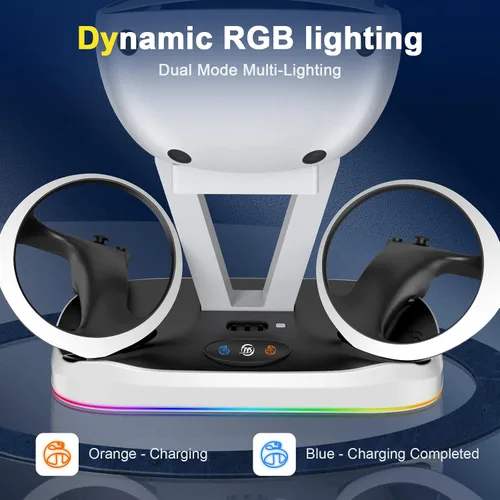 Vista 4 de Estación de carga PS VR2, base de carga para controladores de detección PS5 VR2 con luz LED RGB e interfaz magnética, estación de carga con soporte