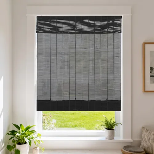 Vista 17 de Cortinas Letau de madera, estilo romano, para ventanas, con cenefa, filtran la luz Marrón almendra