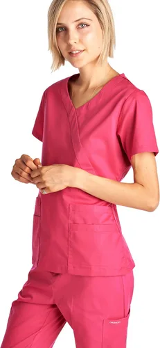 Vista 4 de Dagacci Medical Uniform Conjunto de ropa quirúrgica elástica y suave con cuello en Y y pantalones para mujer