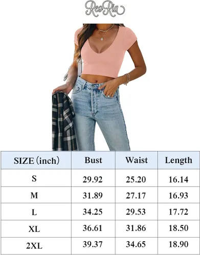 Vista 5 de REORIA Camisetas cortas de manga corta con cuello redondo y sexy para mujer Y2K
