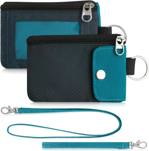 Vista 52 de Artpaxy Cartera minimalista para hombres y mujeres, llavero con bloqueo RFID, con cremallera, pequeña cartera con ventana de identificación, 2