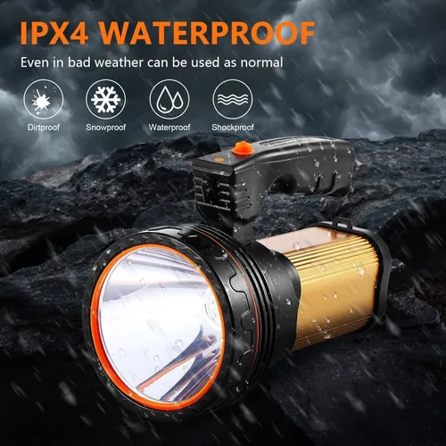 Vista 8 de Linterna led de mano recargable de alta potencia, súper brillante, 9000 MA 6000 lúmenes, CREE Tactical
