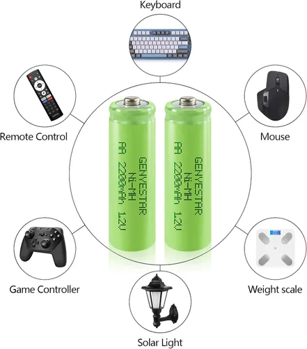 Vista 4 de Baterías AA recargables NIMH 1.2V doble A 2200mAh batería paquete de 8 para luces solares al aire libre, cadena de luz de batería, controles remotos