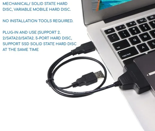 Vista 5 de KUJOBUY Adaptador de cable SATA a USB 2.0 para disco duro HDD de 2.5 "Conector de disco duro SSD de 22 pines 7+15 Cable SATA 1 2 3 Convertidor