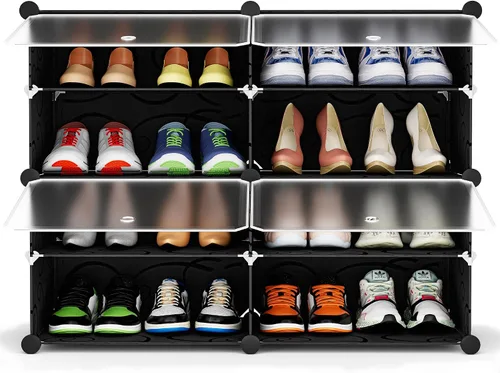 Vista 9 de HOMIDEC - Zapatero de 4 niveles para almacenamiento de 16 pares de zapatos, estantes de plástico para zapatos, organizador para armario, pasillo