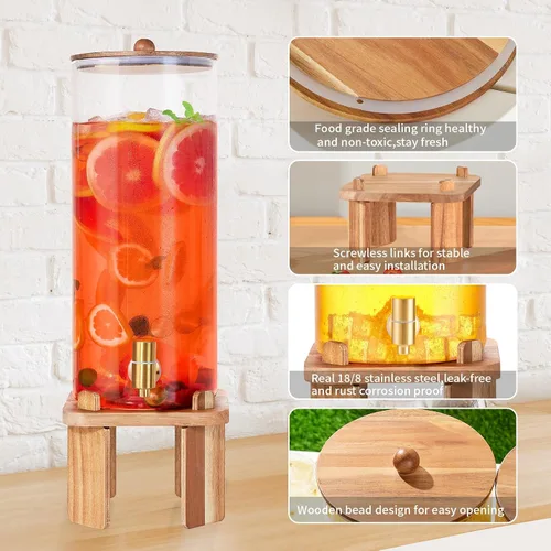 Vista 3 de Dispensador grande de bebidas de 2 galones para fiestas, dispensador de bebidas de vidrio con soporte, dispensador de agua de vidrio con válvula