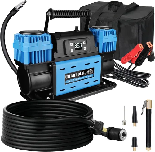 Vista 8 de Uharbour Compresor de aire todoterreno de 12V de doble compresor con manómetro digital de presión, compresor de aire todoterreno de 12 voltios