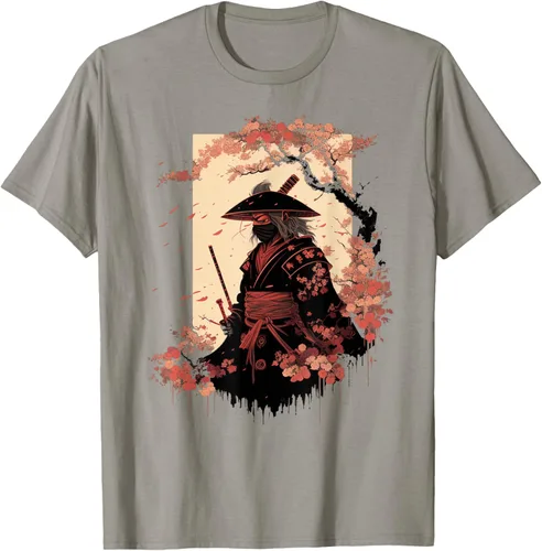Vista 23 de Camiseta estética vintage samurái de arte japonés samurái retro cereza, Negro