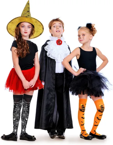 Vista 7 de Boao Calcetines altos hasta la rodilla de Halloween para mujer, hasta el muslo, largos por encima de la rodilla, medias de murciélago araña