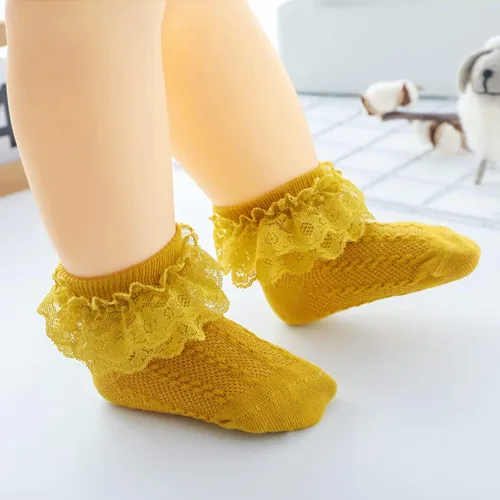 Vista 2 de Calcetines de princesa para recién nacidos, con volantes de encaje, para niñas pequeñas