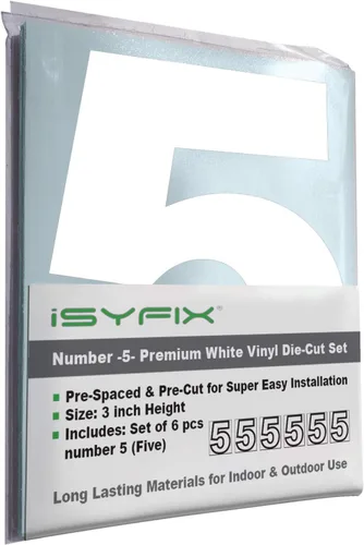 Vista 70 de iSYFIX - Calcomanías de vinilo blancas con número 0 (cero) - Juego de 6 unidades de 1.5 pulgadas autoadhesivas - Decalcomanías premium troqueladas