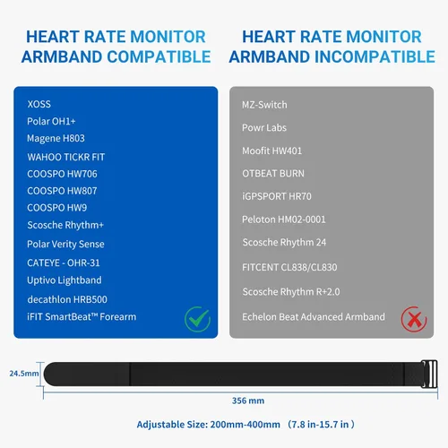 Vista 3 de MOOFIT RA1 - Correa de repuesto para monitor de frecuencia cardíaca de 0.965 in, repuesto de cinturón de brazo ajustable hasta 15.748 in, negro