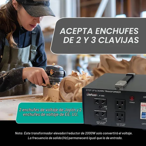 Vista 6 de LiteFuze Convertidor Transformador de Voltaje de 2000 Vatios para Japón Elevador/Reductor - 100v a 120v / 120v a 100v Convertidor de Energía Japonés