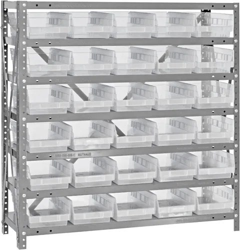 Vista 72 de Quantum QSBU-245BK Heavy Duty Shelving Unit with (7) Shelves and (24) QUS245 Black Bins for Garage Warehouse Storage Distribution 400 lb Load