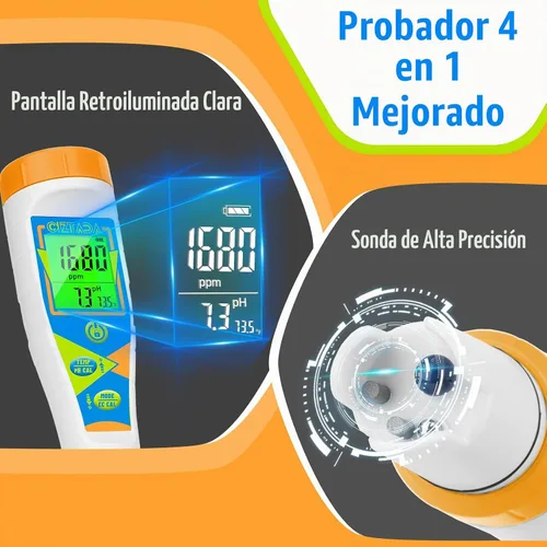 Vista 2 de Probador digital de pH para agua pH EC PPM medidor para nutrientes hidropónicos con solución de calibración 1413μs/cm pH conductividad TDS Medidor