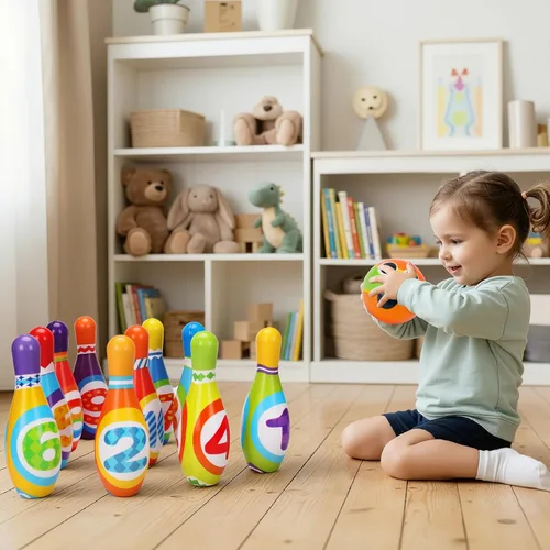Vista 3 de Juego de bolos para niños AugToy 2-5 años, juego de bolos de interior suave para niños de 1, 2, 3, 4 años, niños y niñas, 10 pines de bolos