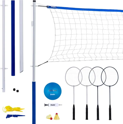 Vista 7 de Franklin Sports - Juegos de Voleibol + Bádminton - Juego de Playa + Patio Trasero - Voleibol, Bomba, Raquetas de Bádminton, Volantes, Red + Postes