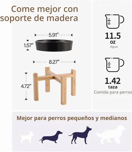 Vista 3 de Cuenco de cerámica negra para perros de raza pequeña y media, cuenco elevado de alimentación lenta de 6.1 pulgadas, cuenco de comida para perros