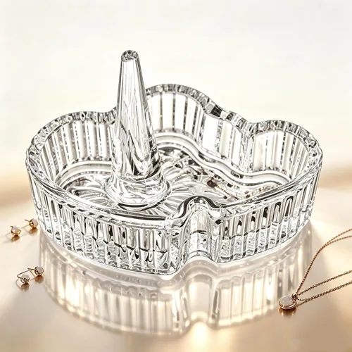 Vista 9 de Joyero en forma de corazón de cristal, caja decorativa de cristal con tapa Borgoña