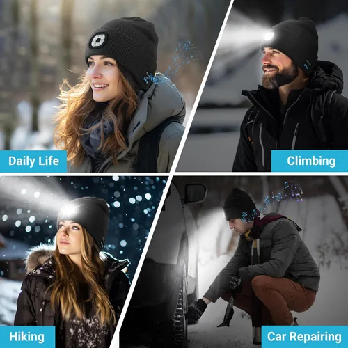 Vista 6 de Bluetooth Beanie with Light, LED Beanie with Built-in Speaker and Microphone, Unique Gifts for Men Women