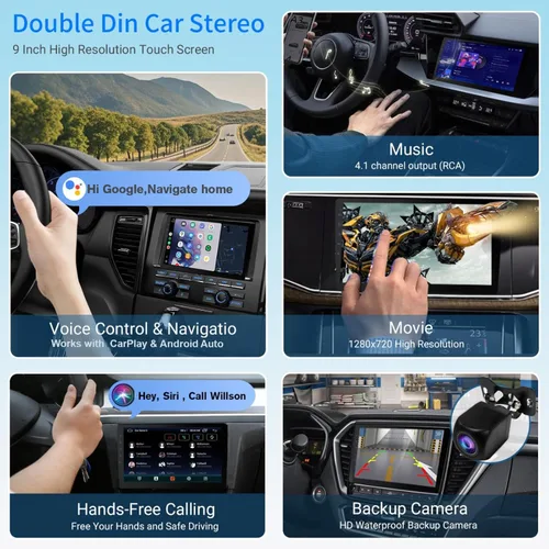 Vista 7 de Haudio Estéreo de auto doble DIN de 9 pulgadas con Apple CarPlay inalámbrico y Android Auto Pantalla táctil HD de 9 pulgadas Bluetooth