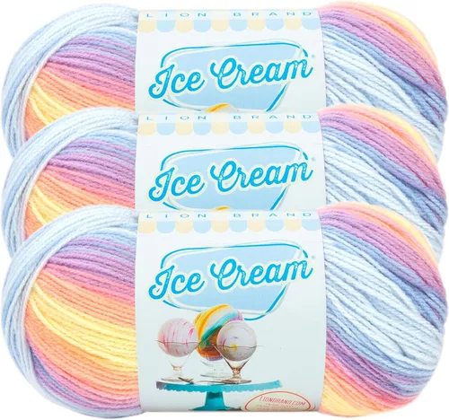 Vista 18 de Lion Brand Yarn, Hilo para Bebé Ice Cream para tejer, ganchillo y manualidades, Baseball Nut, 1 paquete, fibra acrílica colorida de peso DK