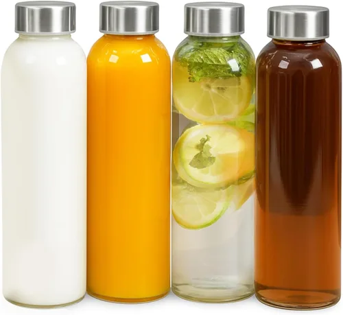 Vista 11 de Epica Botellas de vidrio transparente con tapas, botellas de agua de 17.5 onzas, paquete de 6 Travel-Friendly Juice bottles, Mix, Serve, and Store