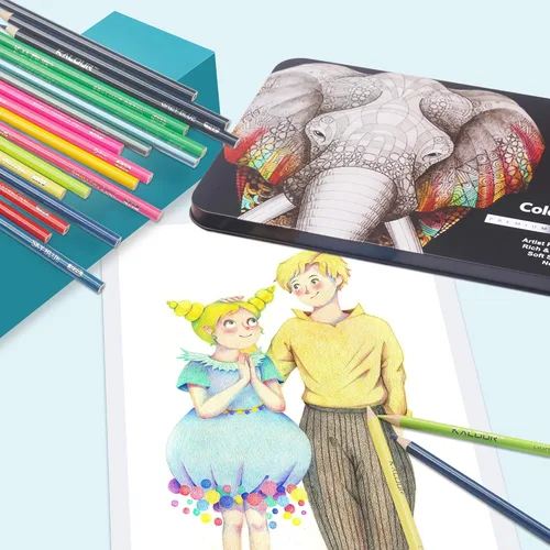 Vista 8 de KALOUR Juego de 180 lápices de colores para adultos y artistas - Núcleo blando de pigmento rico - 12 lápices metálicos - Ideal para colorear