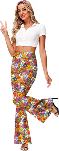 Vista 3 de Deerose Pantalones hippies elásticos de cintura alta para mujer