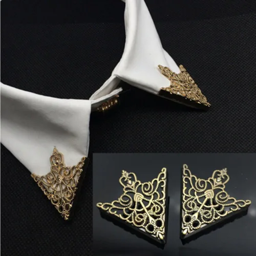 Vista 2 de 2 pares broches accesorios palacio retro patrón hueco camisa collar broche hebilla ángulo triángulo