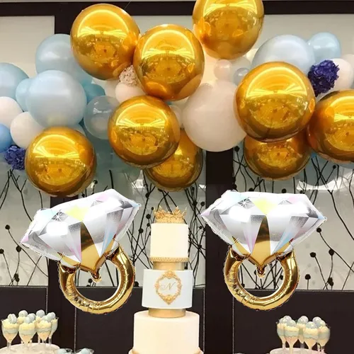 Vista 4 de 2 globos de aluminio con anillo de diamantes, suministros para bodas, despedidas de soltera, matrimonios, compromisos