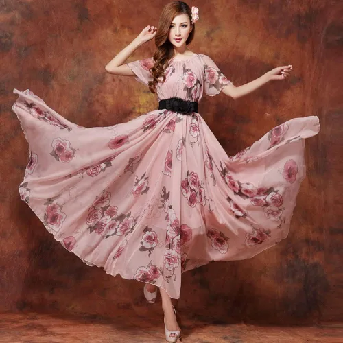 Vista 3 de MedeShe - Vestido de dama de honor, de gasa, floral, para vacaciones en la playa