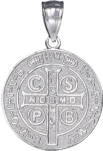 Vista 2 de Collar con colgante reversible de plata de ley con medalla de San Benito, 0.984 in