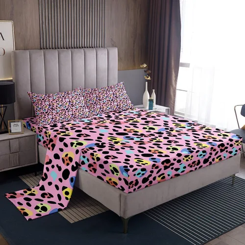 Vista 2 de Erosebridal Juego de sábanas para niñas, color rosa, con estampado de animales, tamaño individual, para niños, adolescentes, coloridas sábanas