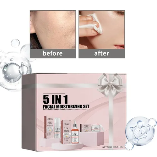 Vista 7 de Serum facial 5 en 1, kit de cuidado de la piel hidratante para la cara, kit de rutina de cuidado diario de la piel antienvejecimiento, suero facial