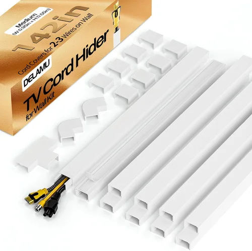 Vista 13 de Delamu Ocultador de cable beige, cubiertas de cable de 85 pulgadas para cables en la pared, ocultadores de cables de un cable, cubiertas de alambre
