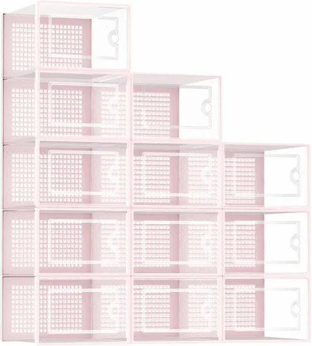 Vista 10 de Kuject Cajas grandes de almacenamiento de organizadores de zapatos para armario, paquete de 12 contenedores apilables de plástico transparente