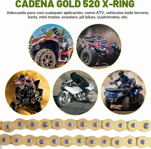 Vista 6 de Cadena de anillo en X de oro 520 + rompe cadena, 114 eslabones con eslabón maestro de conexión
