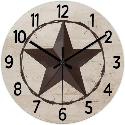Vista 8 de Reloj de pared rústico de estilo retro clásico con estrella de Texas occidental, reloj de madera, silencioso, sin tictac, funciona