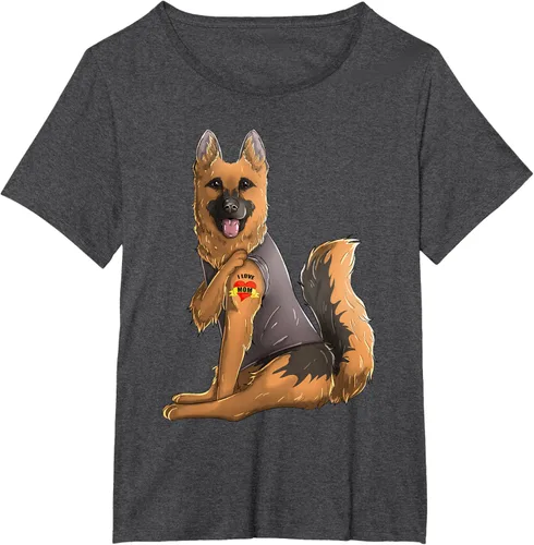 Vista 20 de Camiseta de perro con tatuaje de pastor alemán I Love Mom para el día de la madre, Negro, S
