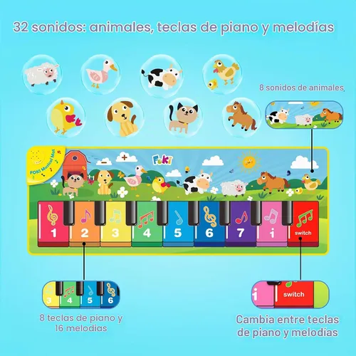 Vista 3 de FOKI - Alfombrilla para piano de piso, juguetes para bebés y niños pequeños Azul claro