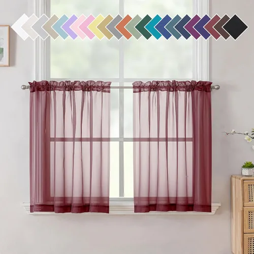 Vista 124 de Aiyufeng 2 paneles de cenefa transparente negra de 14 pulgadas de largo, cortinas cortas negras transparentes para dormitorio, cortinas de cocina