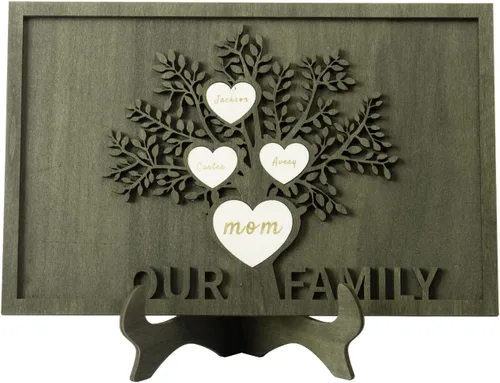 Vista 11 de Árbol genealógico con etiqueta de corazón, placas de madera grabadas personalizadas, regalos personalizados para madres, padres, escritorio, nombres